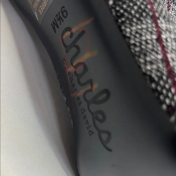 FINAL! NWOT! Charles David Black Red and Gray Tweed Plaid Spike Heeled Boots - Picture 8 of 9